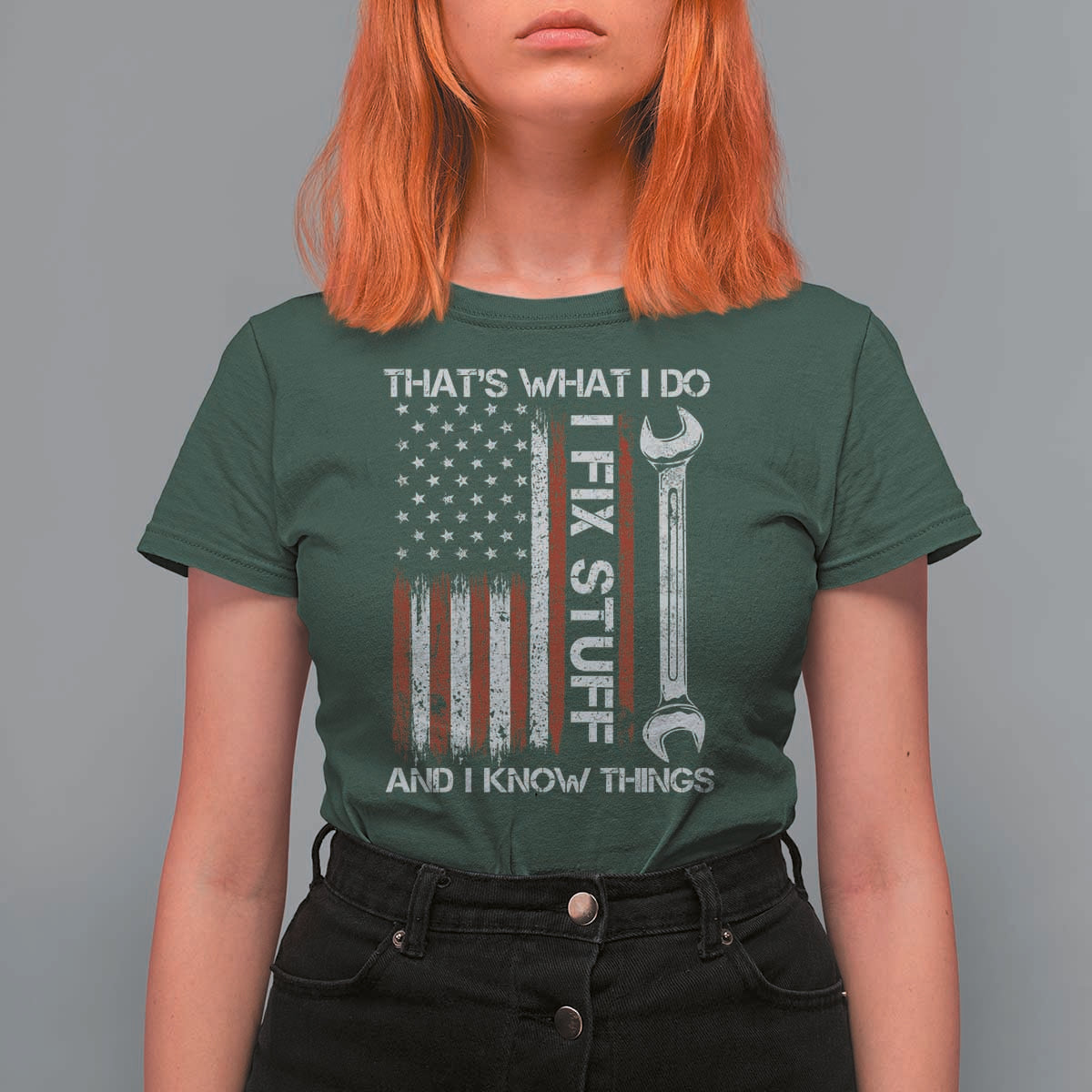 Thats What I Do I Fix Stuff And I Know Things T Shirt For Women Funny Mechanic Engineer Vintage American Flag