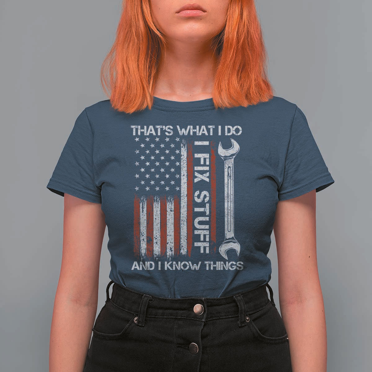 Thats What I Do I Fix Stuff And I Know Things T Shirt For Women Funny Mechanic Engineer Vintage American Flag