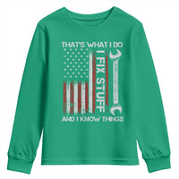 Thats What I Do I Fix Stuff And I Know Things Youth Sweatshirt Funny Mechanic Engineer Vintage American Flag