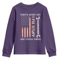Thats What I Do I Fix Stuff And I Know Things Youth Sweatshirt Funny Mechanic Engineer Vintage American Flag