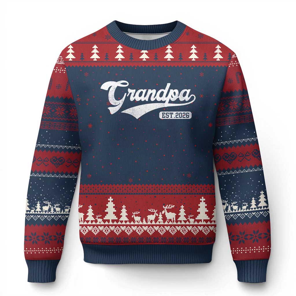 Grandpa Est 2026 Ugly Christmas Sweater New Grandpa Paternity Father's Day
