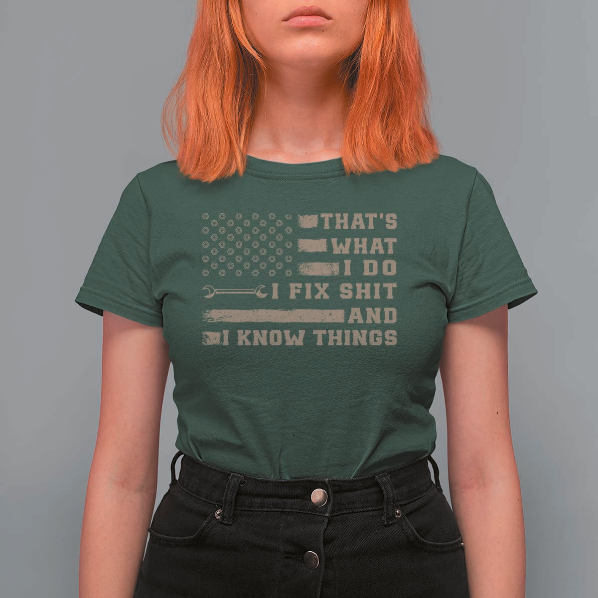 Thats What I Do I Fix Shit And I Know Things T Shirt For Women Funny Mechanic American Flag