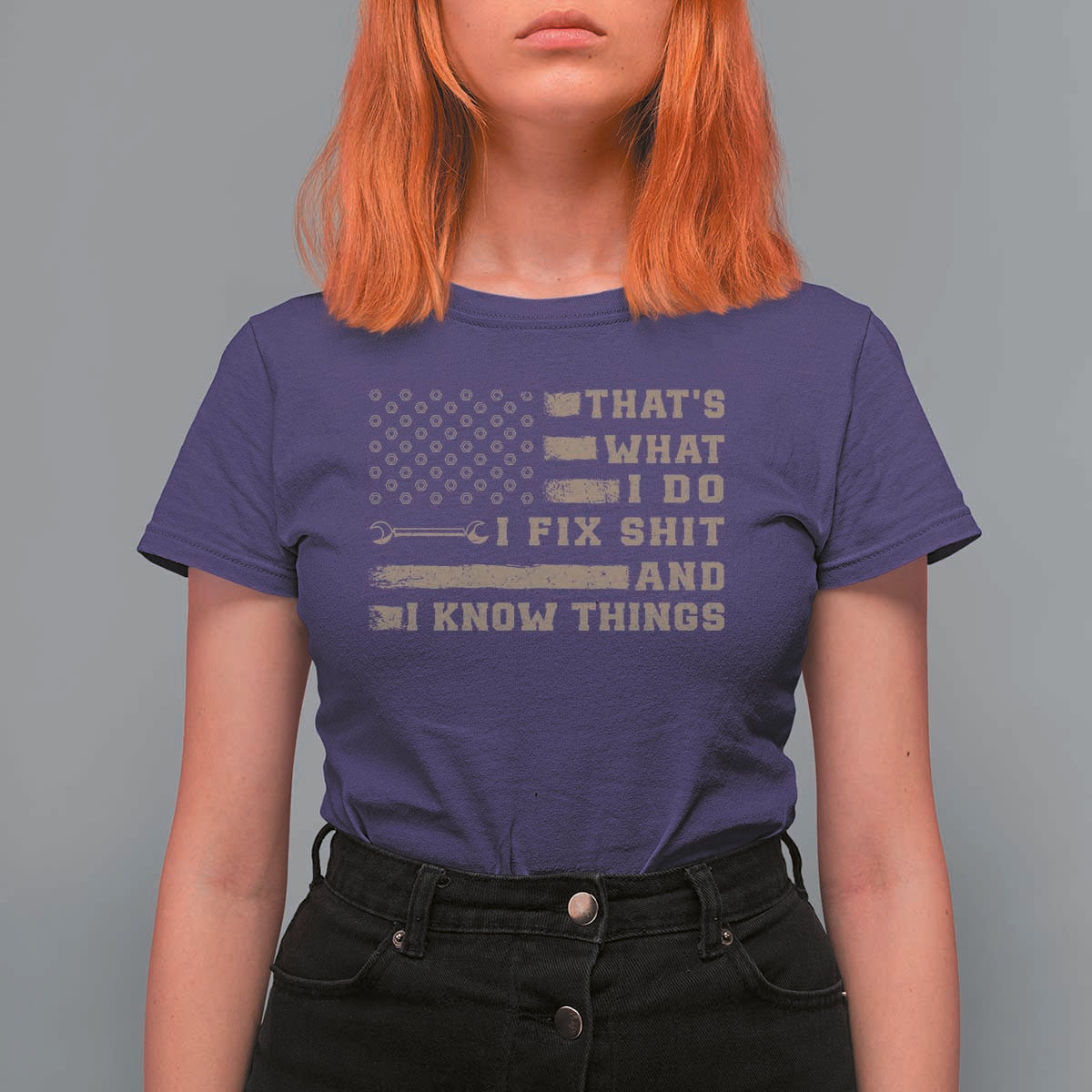 Thats What I Do I Fix Shit And I Know Things T Shirt For Women Funny Mechanic American Flag