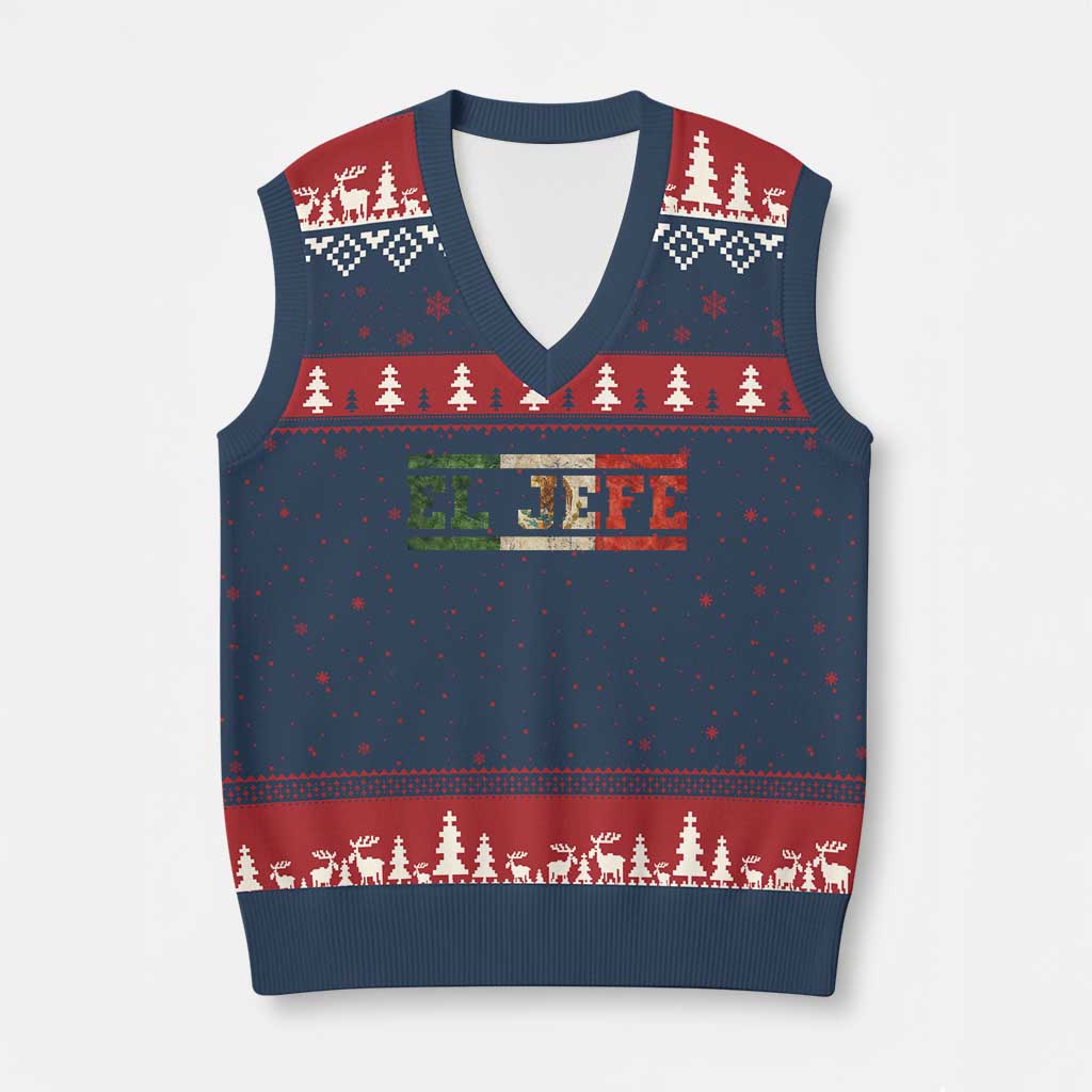 El Jefe V-Neck Knit Sweater Vest Funny Mexican Boss Spanish Slang