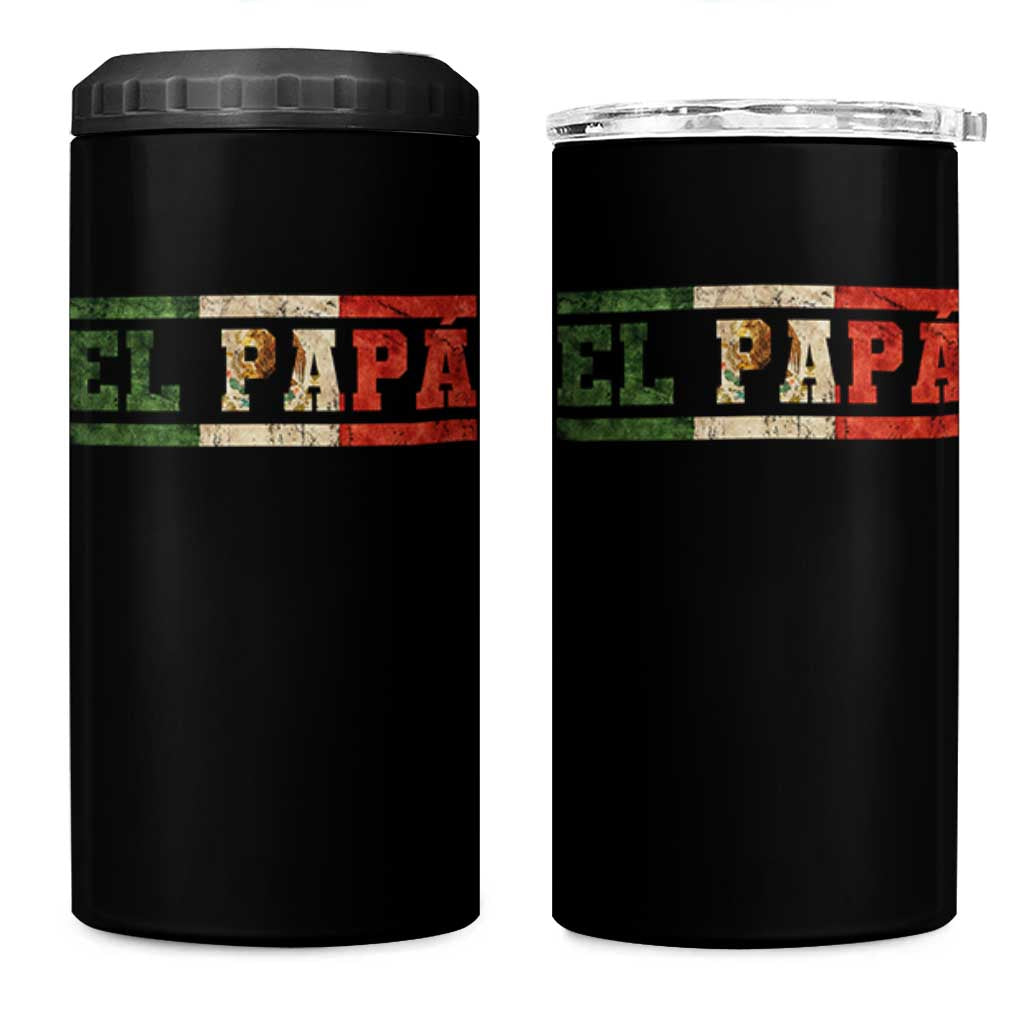 El Papa Funny Mexican Dad 4 in 1 Can Cooler Tumbler Mexico Vintage Flag Father's Day