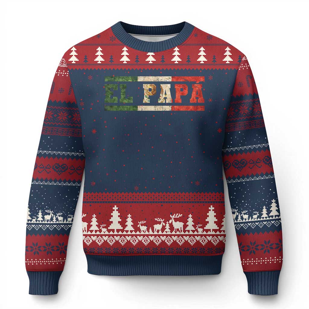 El Papa Funny Mexican Dad Ugly Christmas Sweater Mexico Vintage Flag Father's Day