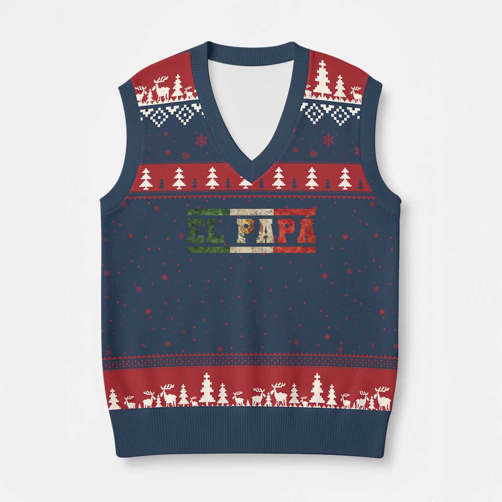 El Papa Funny Mexican Dad V-Neck Knit Sweater Vest Mexico Vintage Flag Father's Day