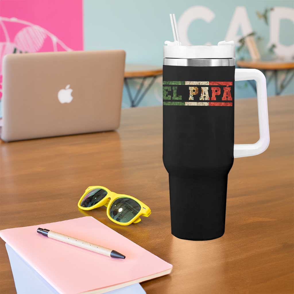El Papa Funny Mexican Dad Tumbler With Handle Mexico Vintage Flag Father's Day