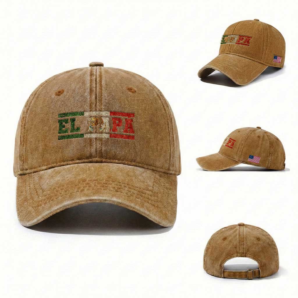 El Papa Funny Mexican Dad Washed Cotton Baseball Cap Mexico Vintage Flag Father's Day