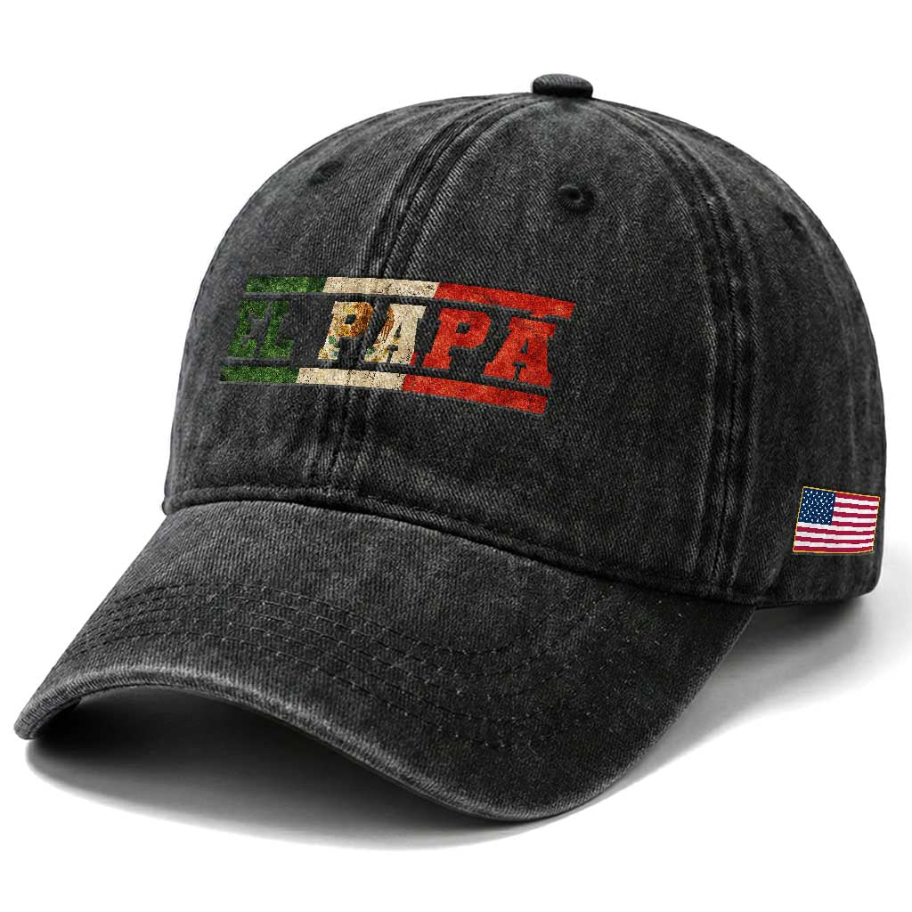 El Papa Funny Mexican Dad Washed Cotton Baseball Cap Mexico Vintage Flag Father's Day