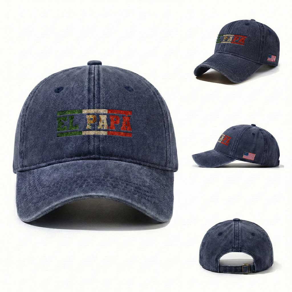 El Papa Funny Mexican Dad Washed Cotton Baseball Cap Mexico Vintage Flag Father's Day