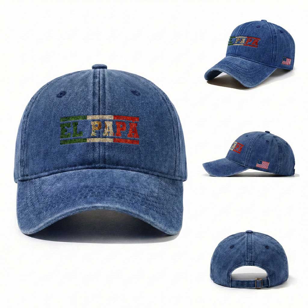 El Papa Funny Mexican Dad Washed Cotton Baseball Cap Mexico Vintage Flag Father's Day