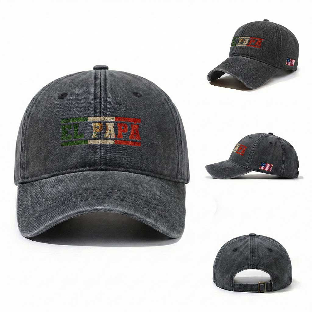 El Papa Funny Mexican Dad Washed Cotton Baseball Cap Mexico Vintage Flag Father's Day