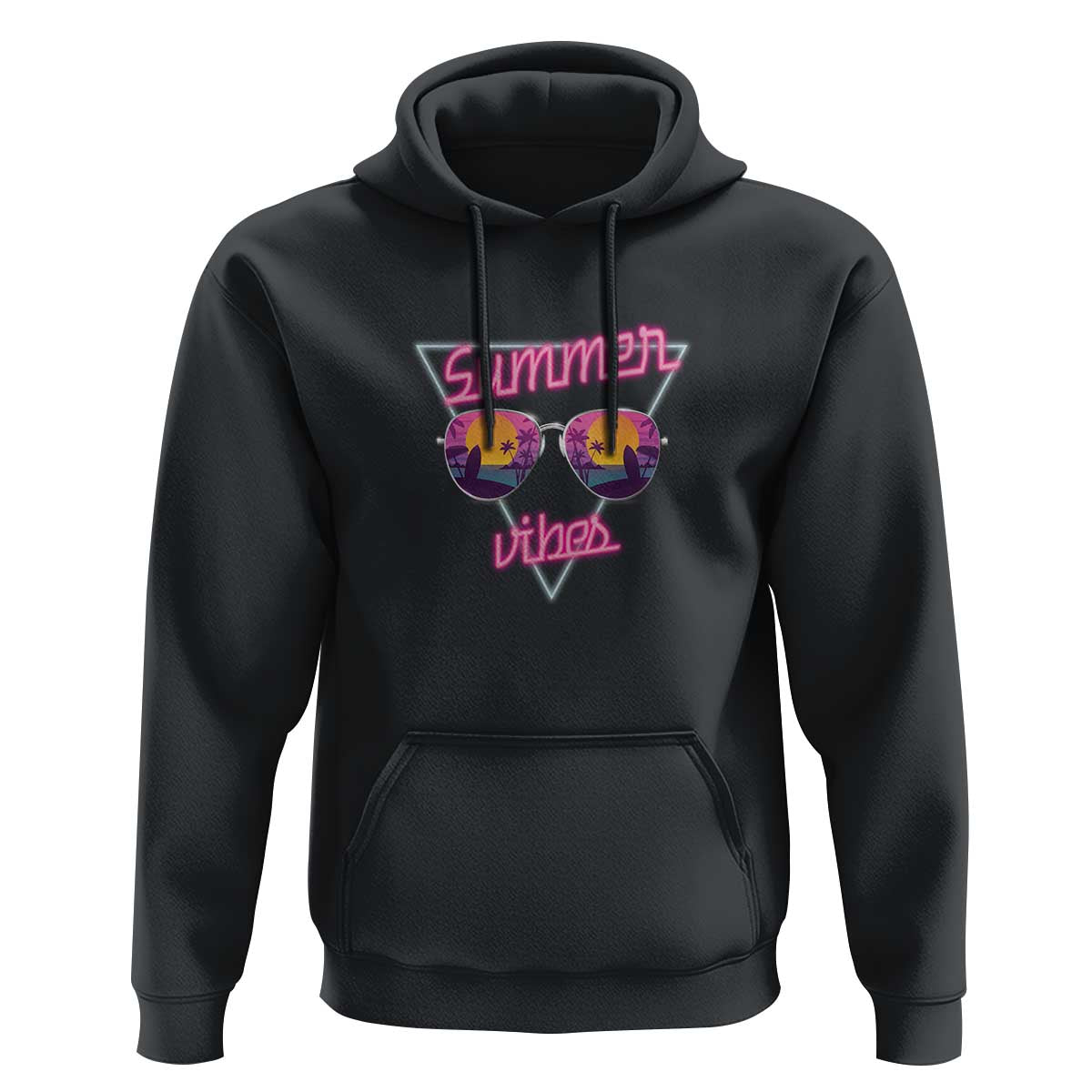 80s Summer Vacation Hoodie Summer Vibes Neon Sunglasses and Ocean Beach Palm Tree - Wonder Print Shop