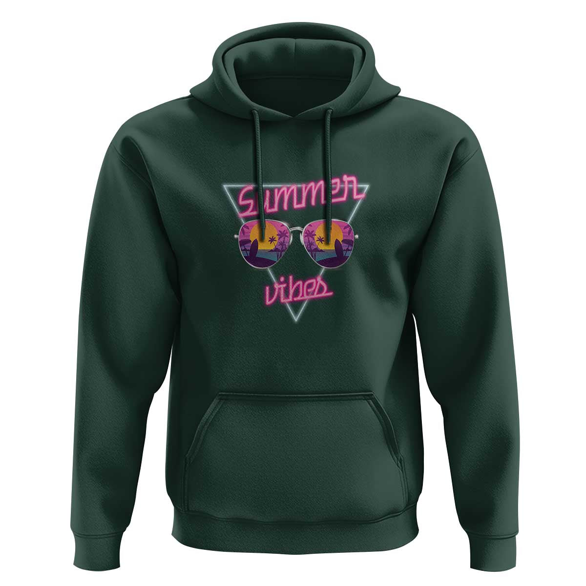 80s Summer Vacation Hoodie Summer Vibes Neon Sunglasses and Ocean Beach Palm Tree - Wonder Print Shop