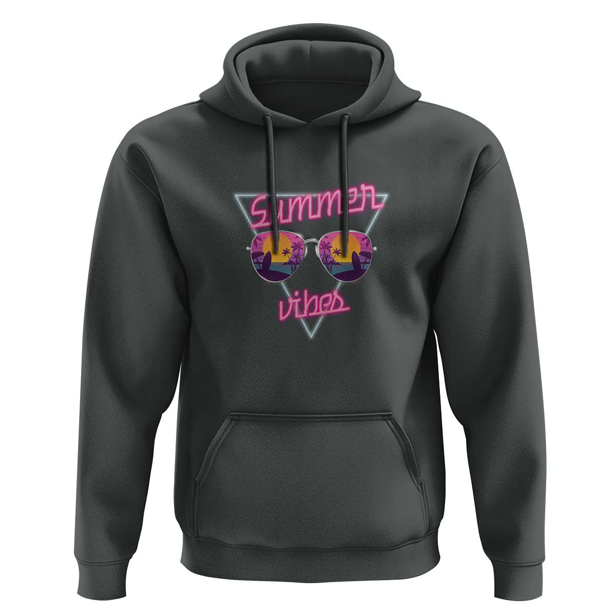 80s Summer Vacation Hoodie Summer Vibes Neon Sunglasses and Ocean Beach Palm Tree - Wonder Print Shop
