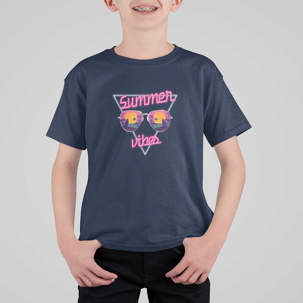 80s Summer Vacation T Shirt For Kid Summer Vibes Neon Sunglasses and Ocean Beach Palm Tree - Wonder Print Shop
