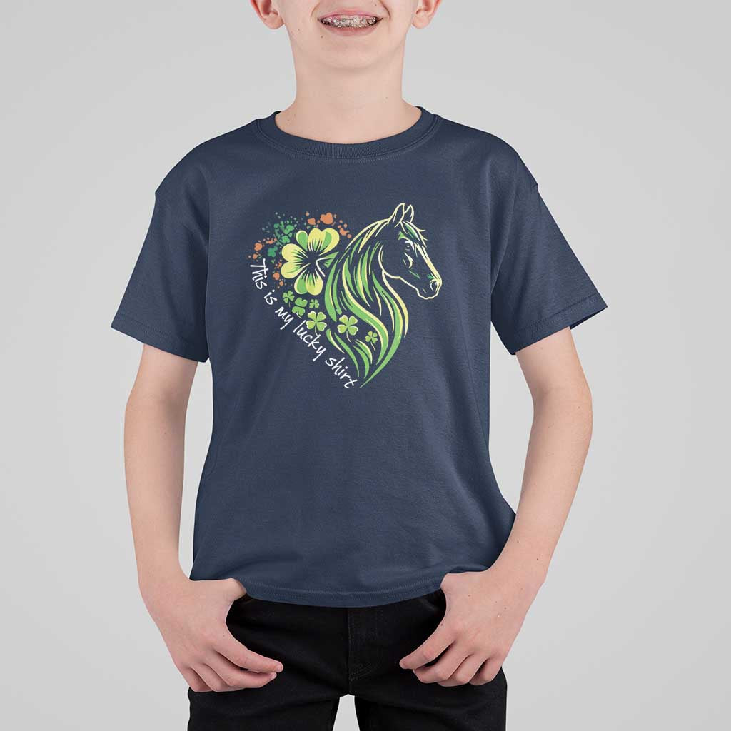 Horse Racing T Shirt For Kid This Is My Lucky Shirt Equestrian Four Leaf Clover - Wonder Print Shop