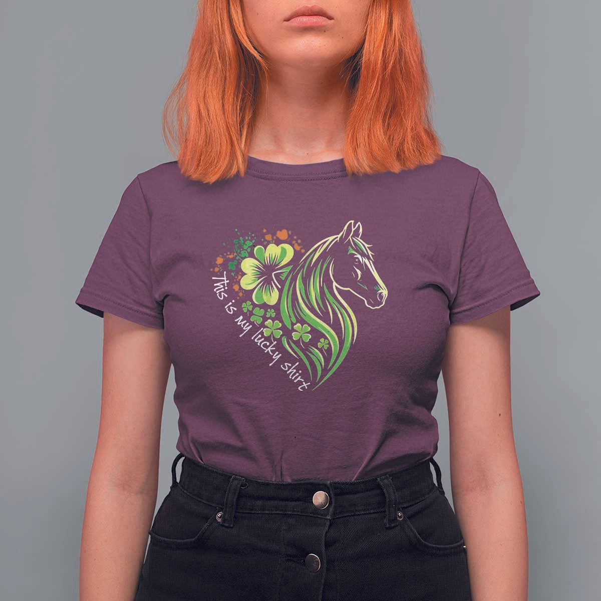 Horse Racing T Shirt For Women This Is My Lucky Shirt Equestrian Four Leaf Clover - Wonder Print Shop