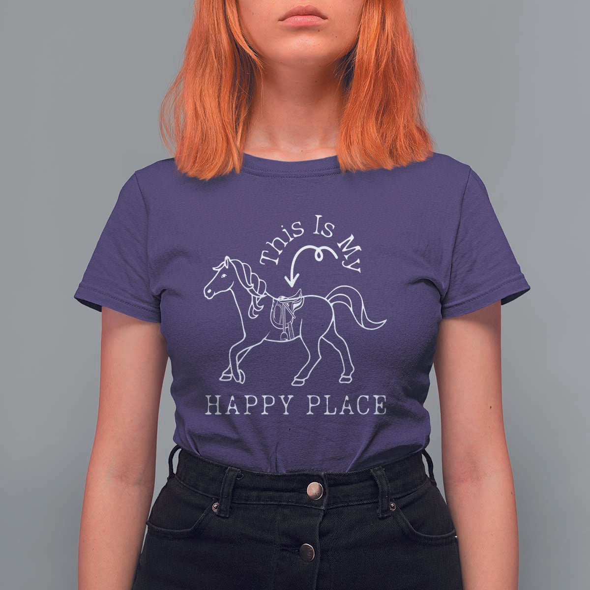 Horse Lover T Shirt For Women This Is My Happy Place Horseback Riding Equestrian - Wonder Print Shop