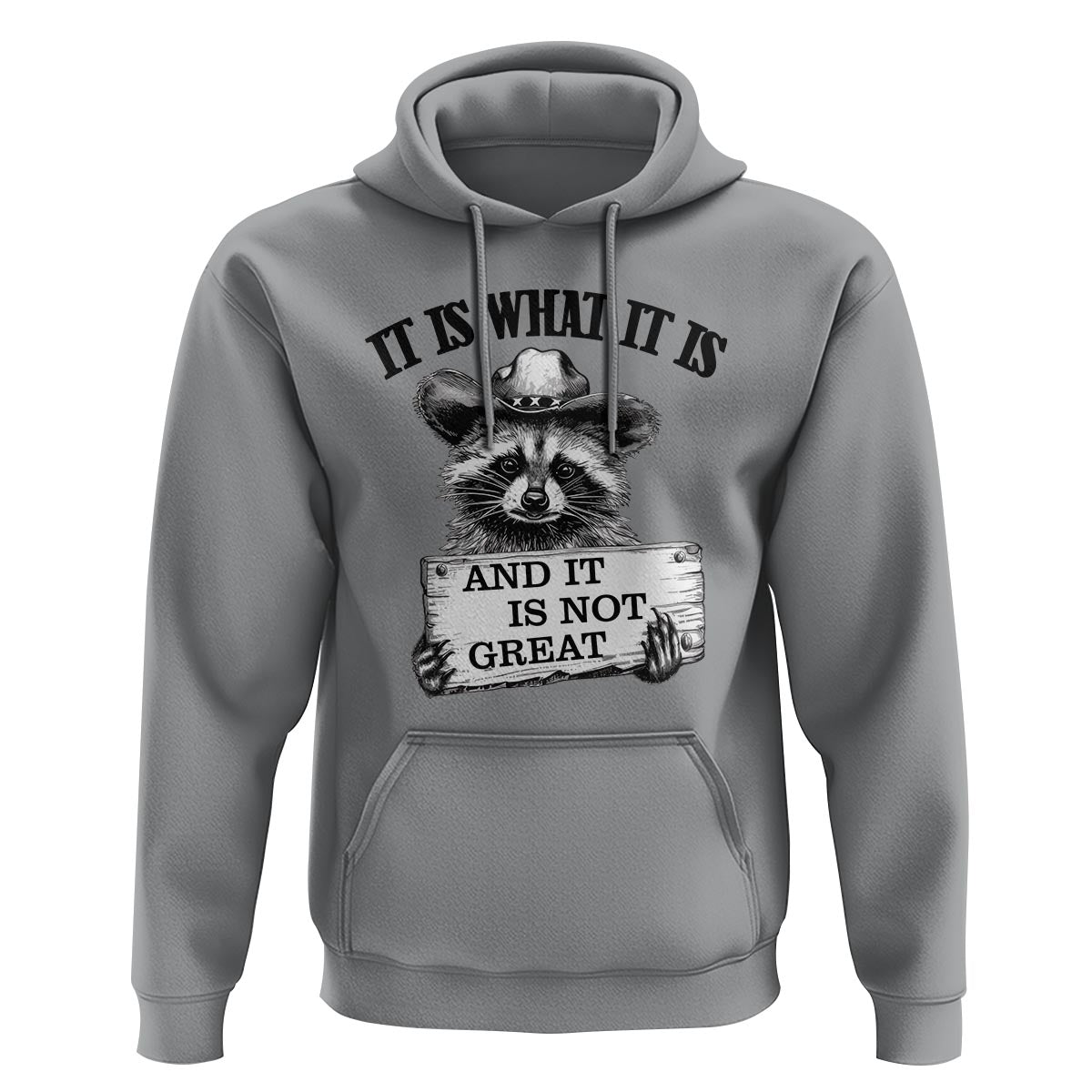 Funny Raccoon Hoodie It Is What It Is And It Is Not Great Text Display Board - Wonder Print Shop