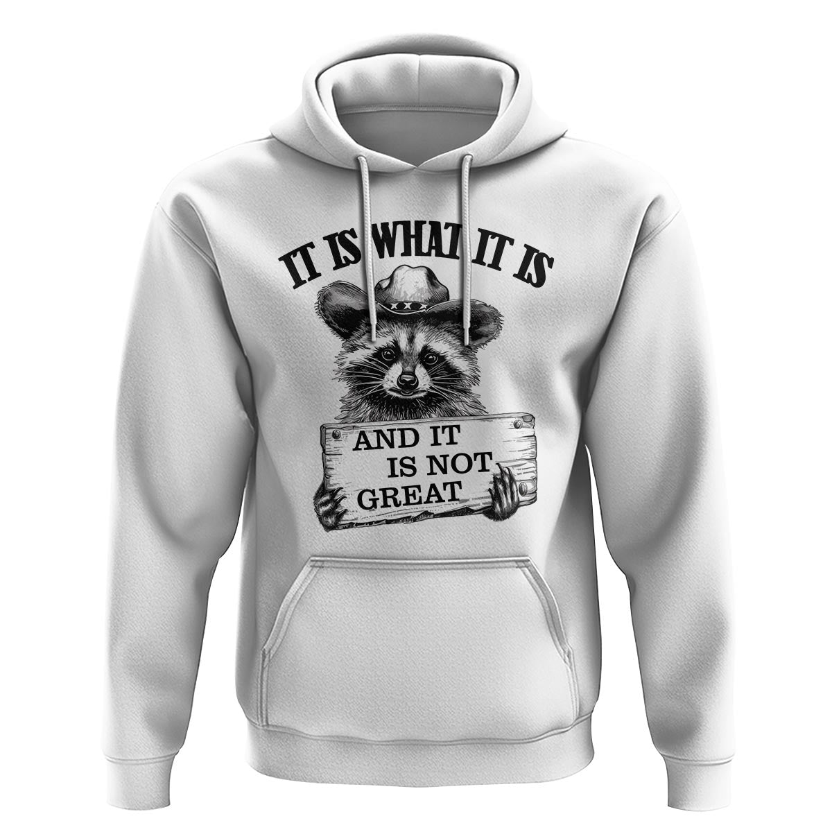 Funny Raccoon Hoodie It Is What It Is And It Is Not Great Text Display Board - Wonder Print Shop