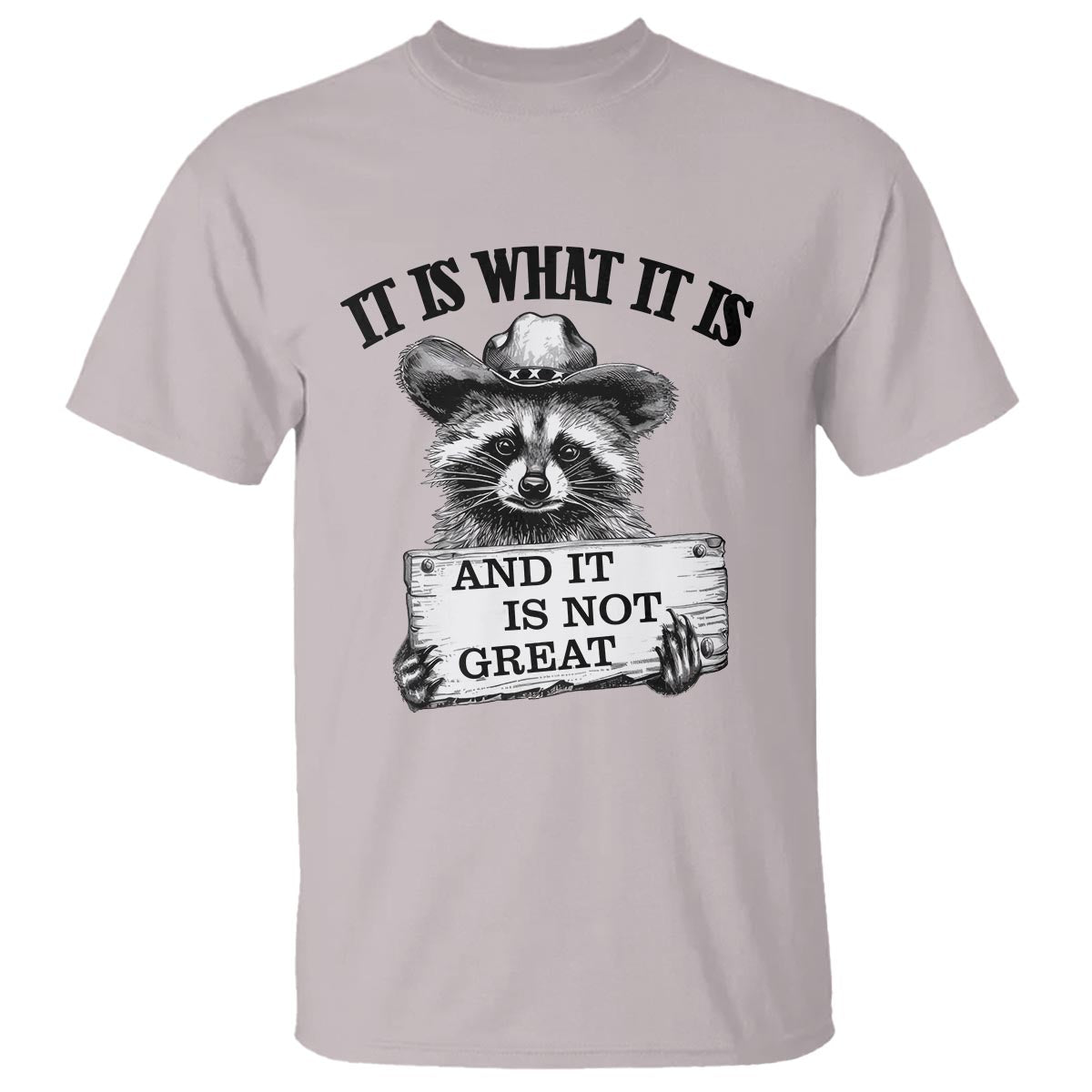 Funny Raccoon T Shirt It Is What It Is And It Is Not Great Text Display Board - Wonder Print Shop