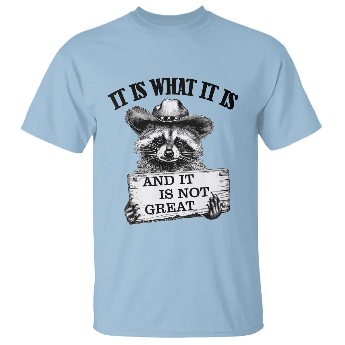 Funny Raccoon T Shirt It Is What It Is And It Is Not Great Text Display Board - Wonder Print Shop
