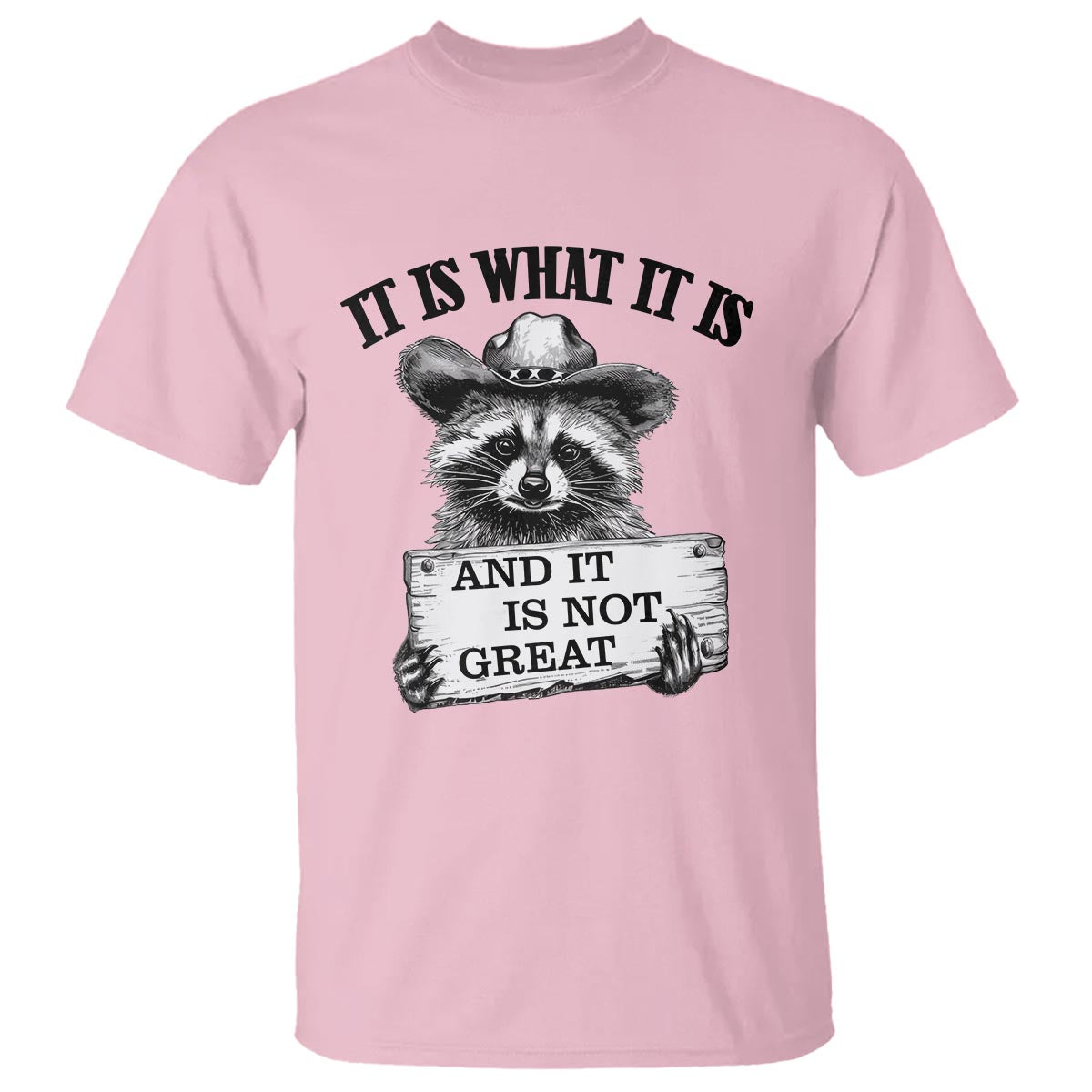 Funny Raccoon T Shirt It Is What It Is And It Is Not Great Text Display Board - Wonder Print Shop