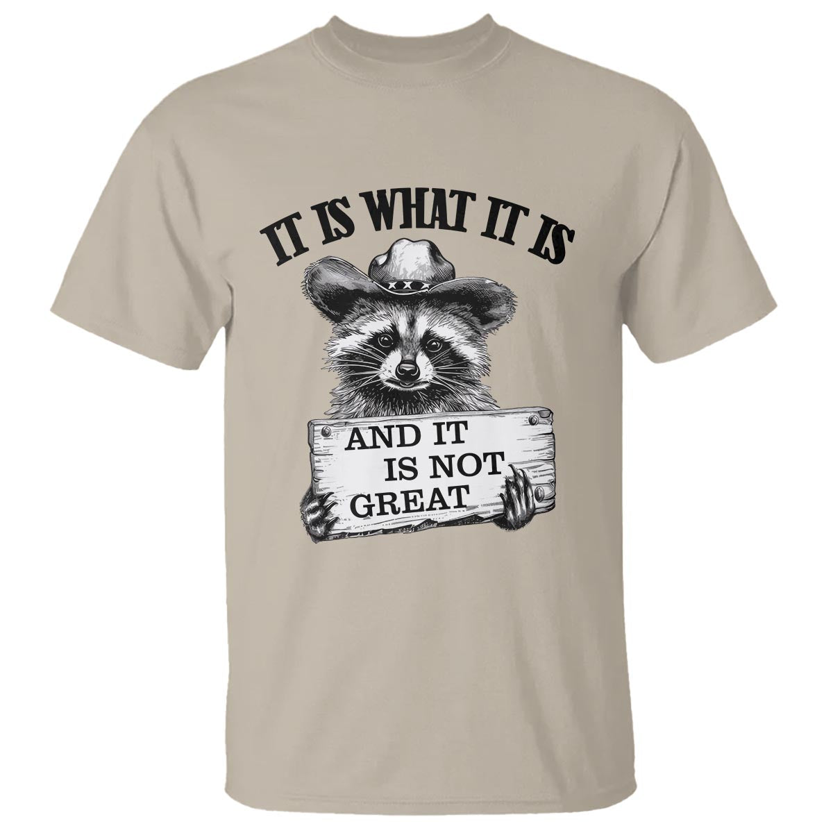 Funny Raccoon T Shirt It Is What It Is And It Is Not Great Text Display Board - Wonder Print Shop