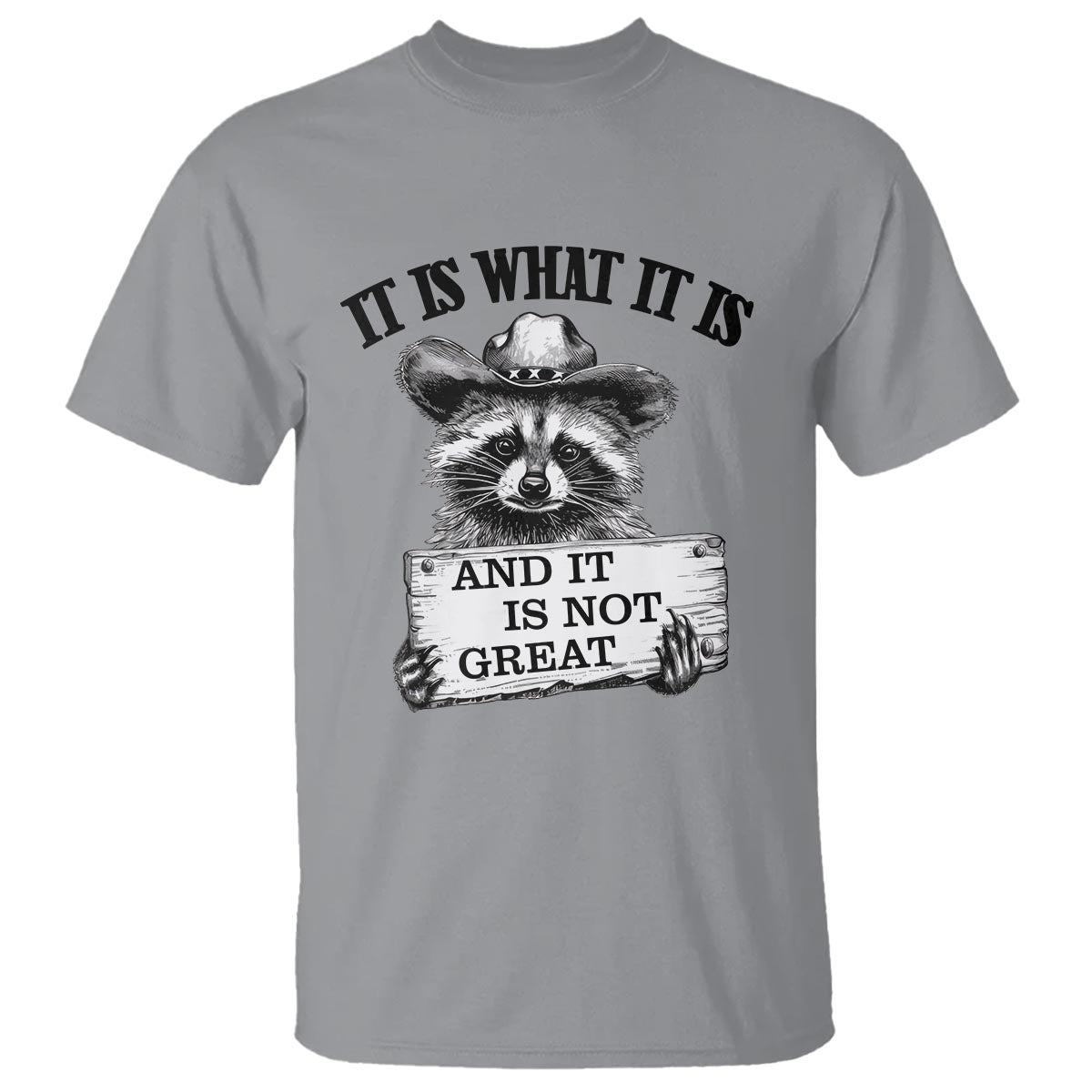 Funny Raccoon T Shirt It Is What It Is And It Is Not Great Text Display Board - Wonder Print Shop
