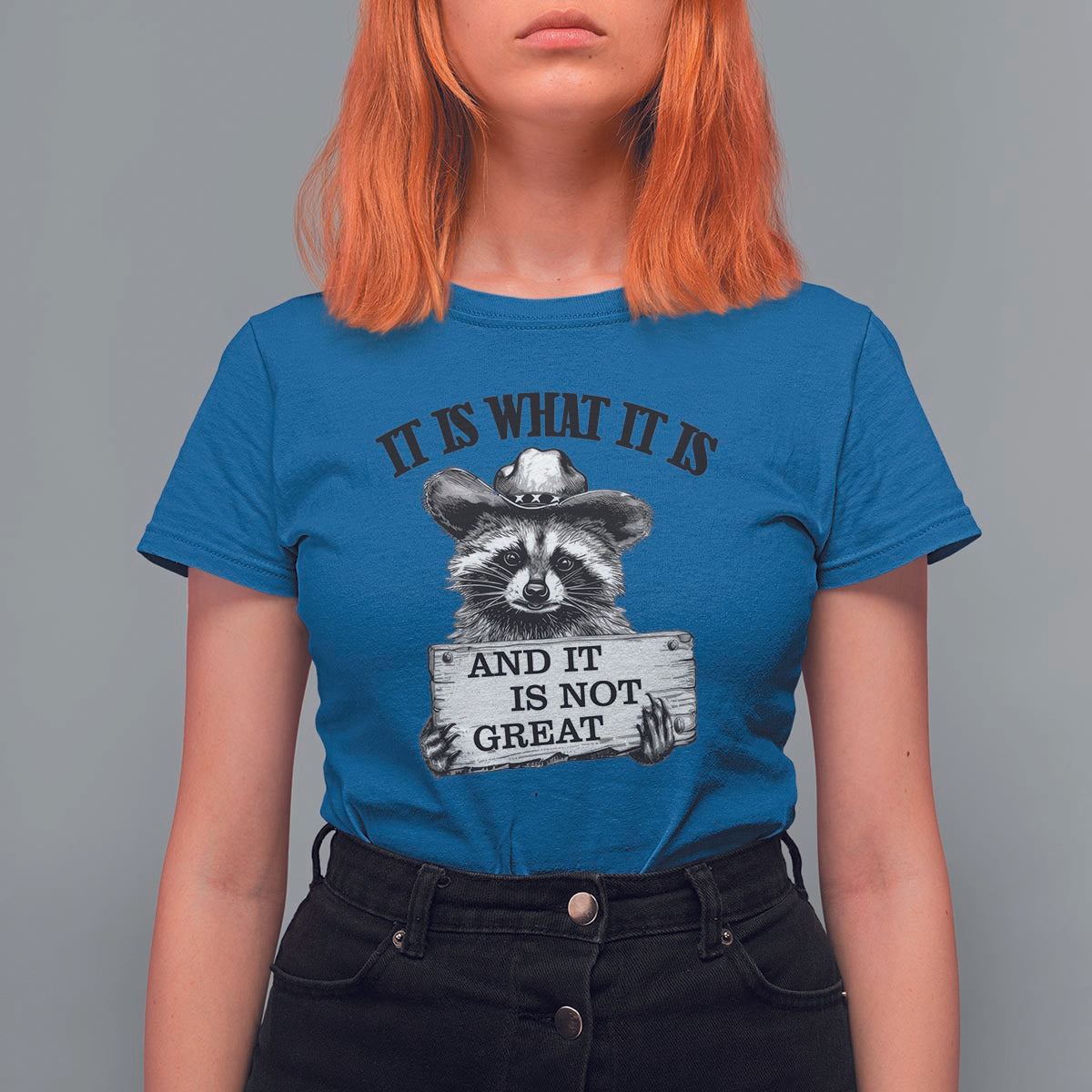 Funny Raccoon T Shirt For Women It Is What It Is And It Is Not Great Text Display Board - Wonder Print Shop