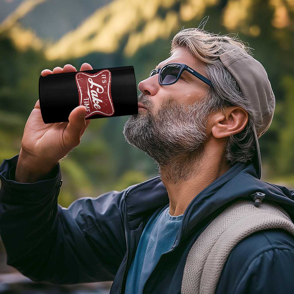 Funny It's Lake Time 4 in 1 Can Cooler Tumbler Lake Life Summer Vacation