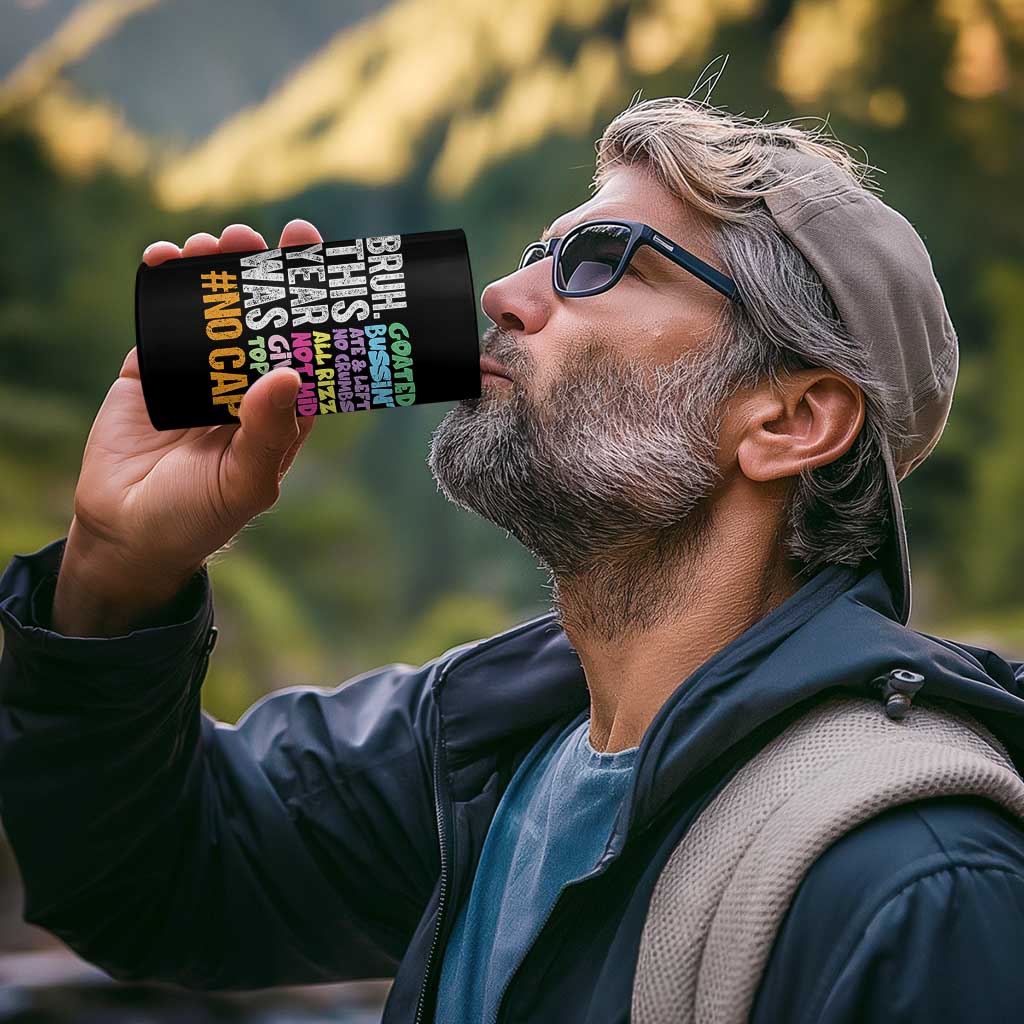 Funny Bruh This Year Was Goated No Cap 4 in 1 Can Cooler Tumbler Last Day Of School - Wonder Print Shop