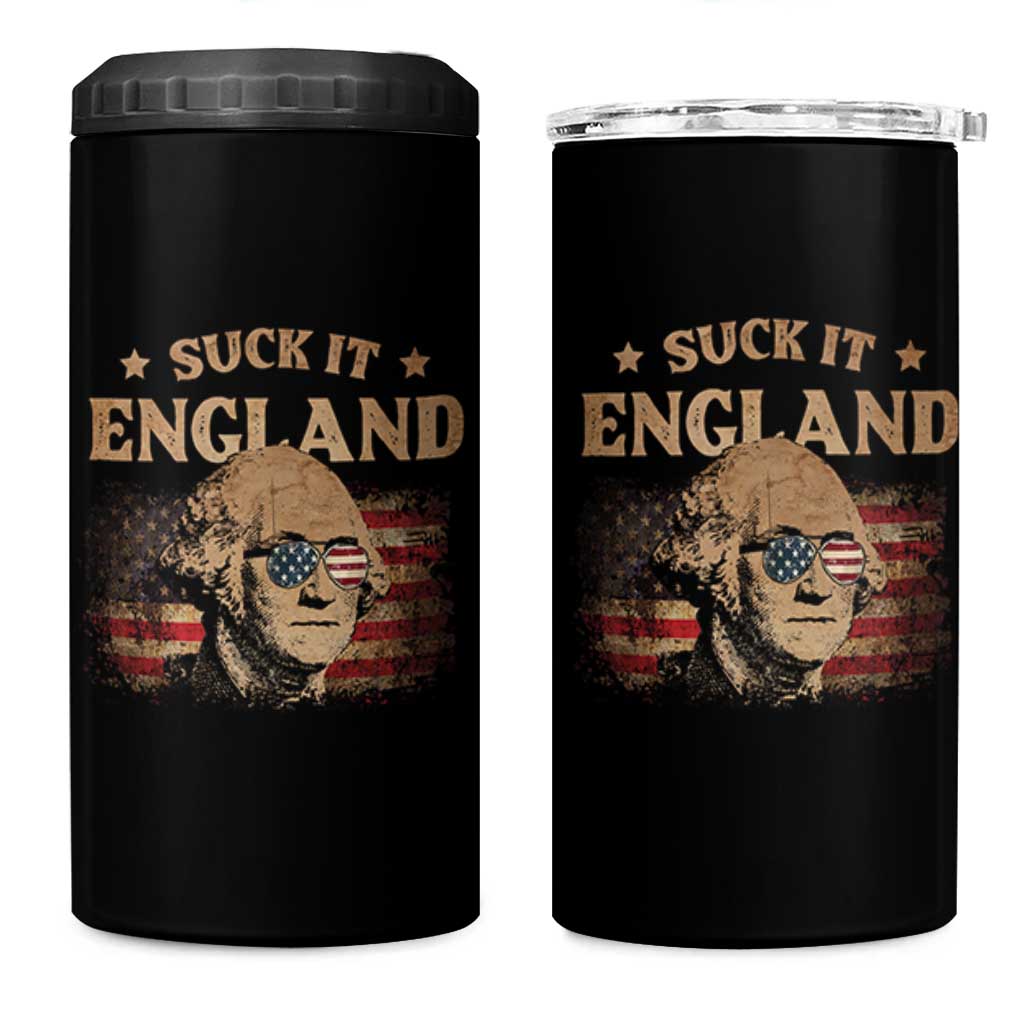 Funny Suck It England 4 in 1 Can Cooler Tumbler 4th of July George Washington 1776 - Wonder Print Shop