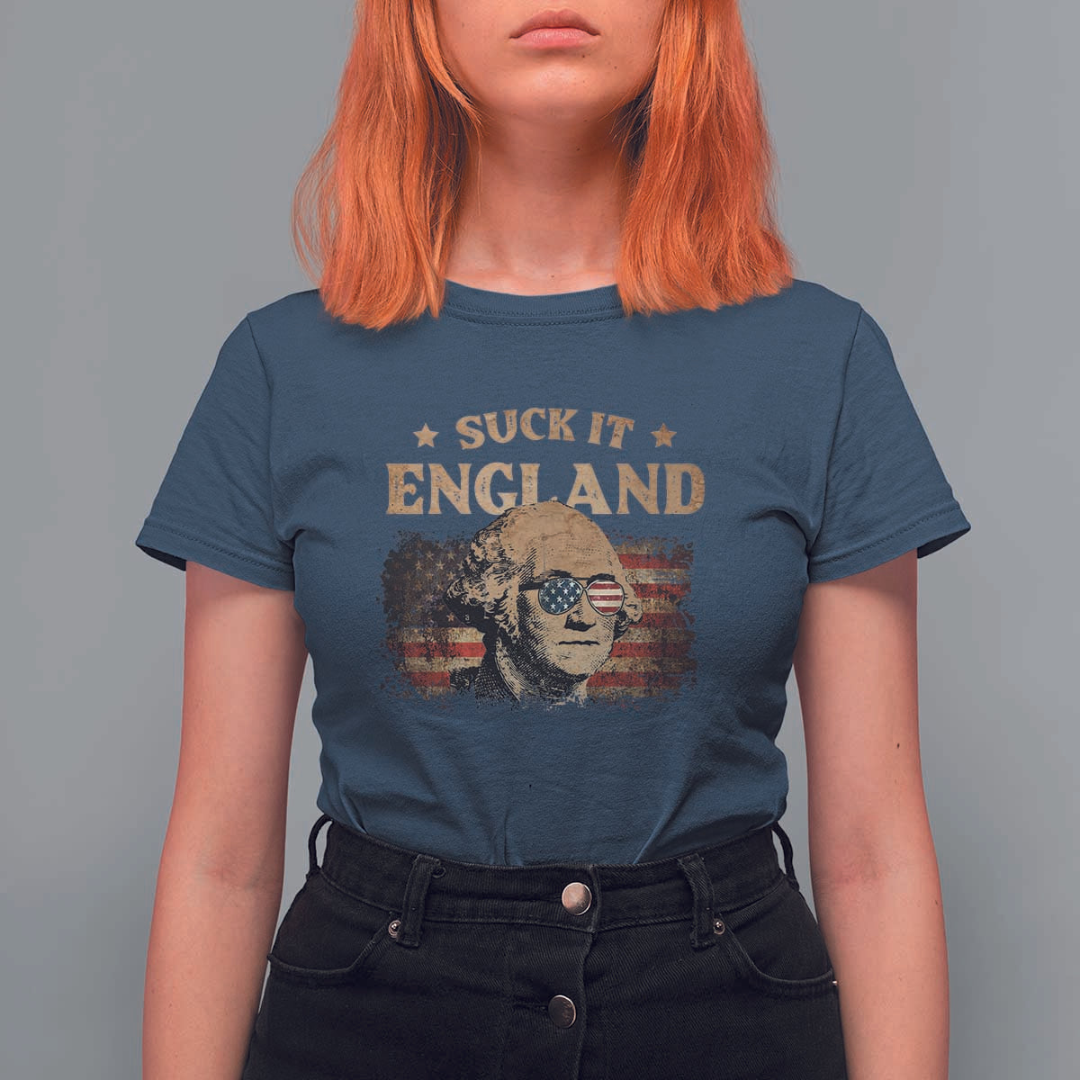 Funny Suck It England T Shirt For Women 4th of July George Washington 1776 - Wonder Print Shop