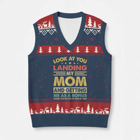 Bonus Dad V-Neck Knit Sweater Vest Look At You Landing My Mom And Getting Me As A Bonus