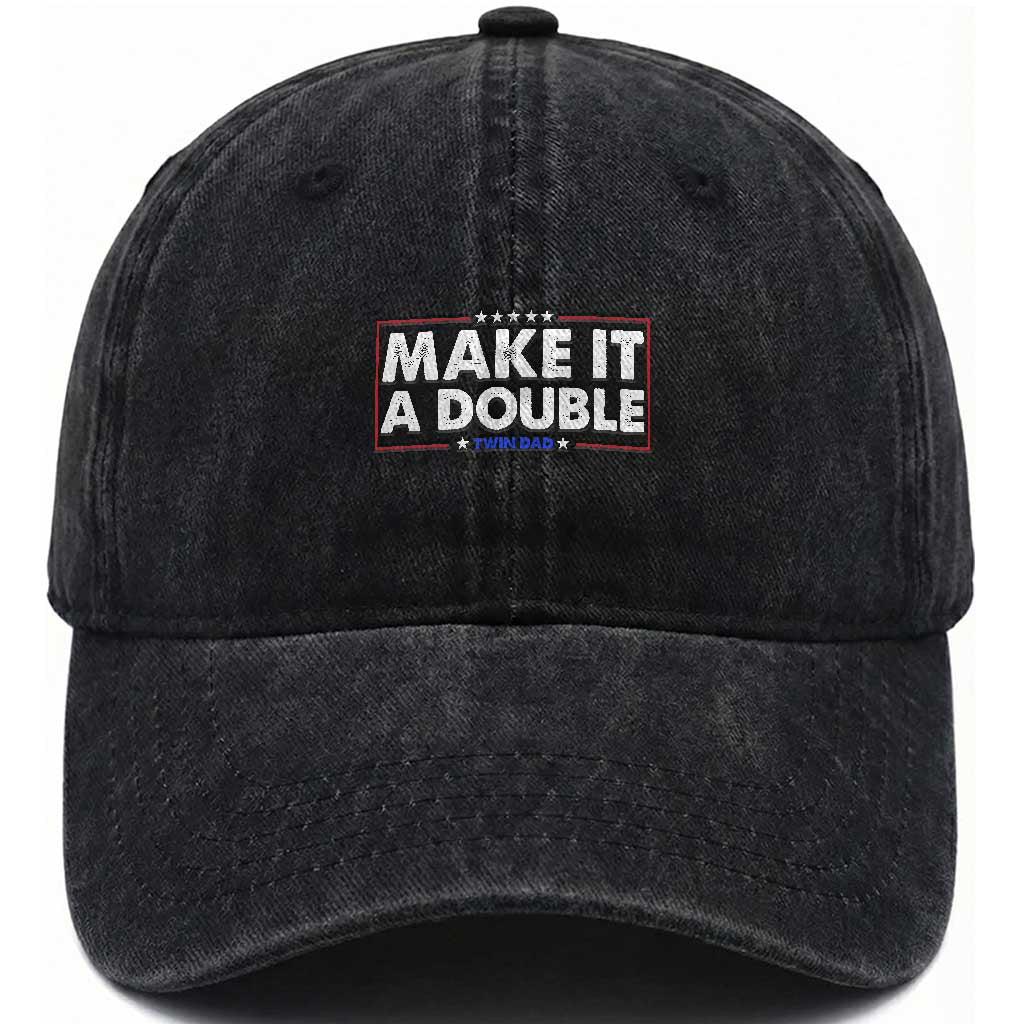Make It A Double Twin Dad Washed Cotton Baseball Cap Soon to Be Daddy Funny Father's Day