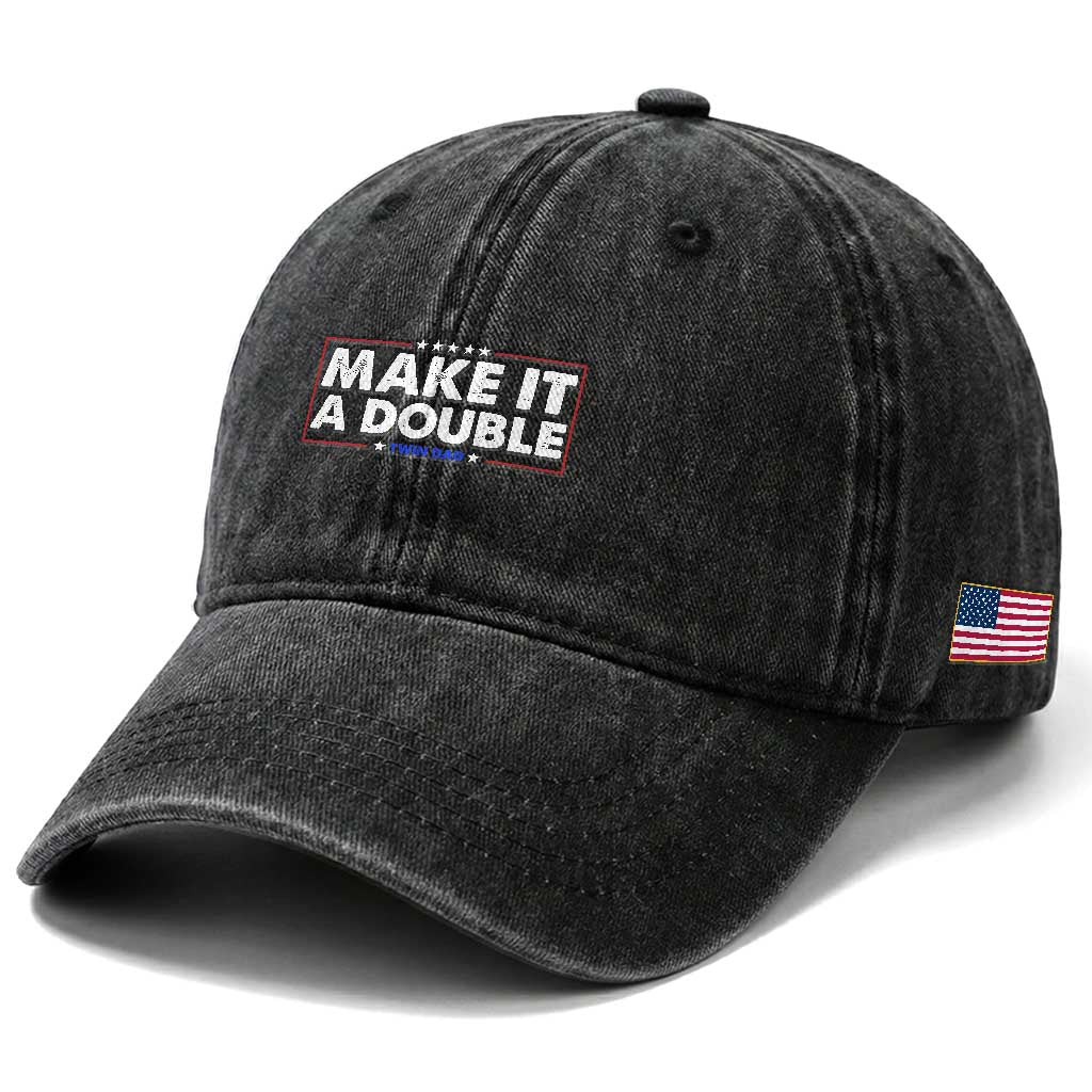 Make It A Double Twin Dad Washed Cotton Baseball Cap Soon to Be Daddy Funny Father's Day