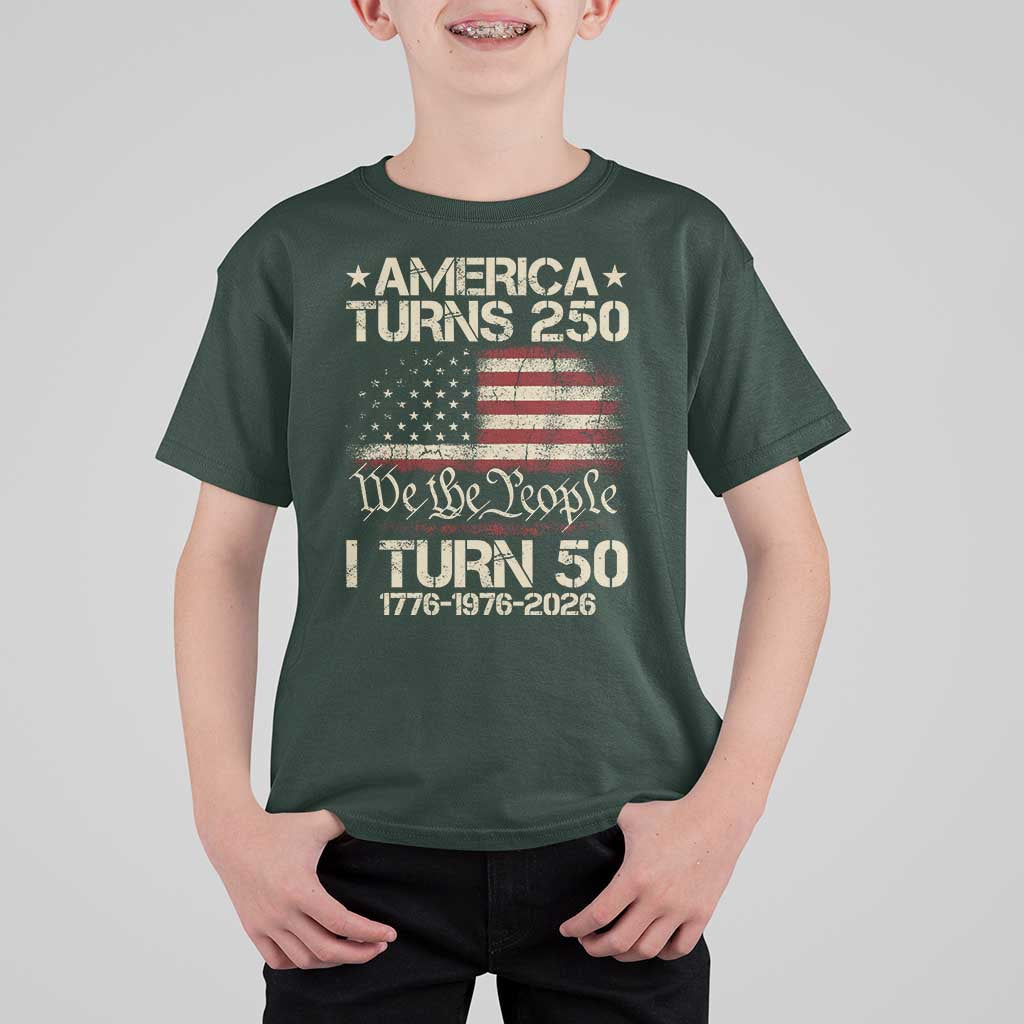 America Turns 250 I Turn 50 T Shirt For Kid 50th Birthday 250th Anniversary USA 1776 1976 2026