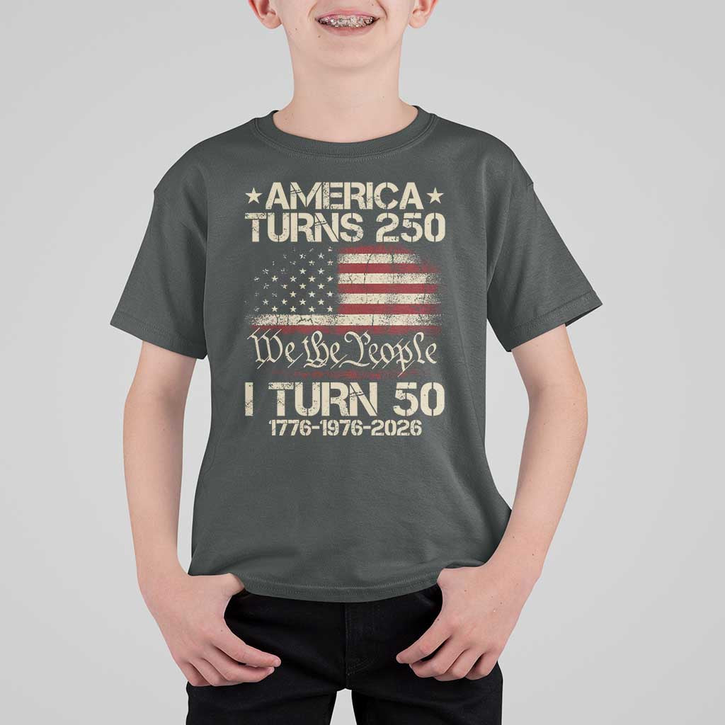 America Turns 250 I Turn 50 T Shirt For Kid 50th Birthday 250th Anniversary USA 1776 1976 2026