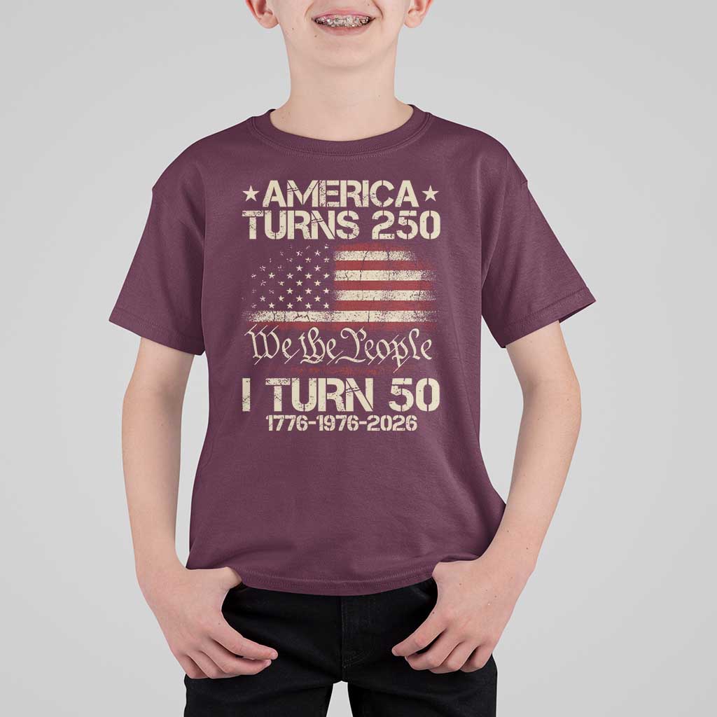America Turns 250 I Turn 50 T Shirt For Kid 50th Birthday 250th Anniversary USA 1776 1976 2026