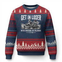 Get In Loser We Are Crossing The Delaware Ugly Christmas Sweater Funny George Washington 250th 4th Of July