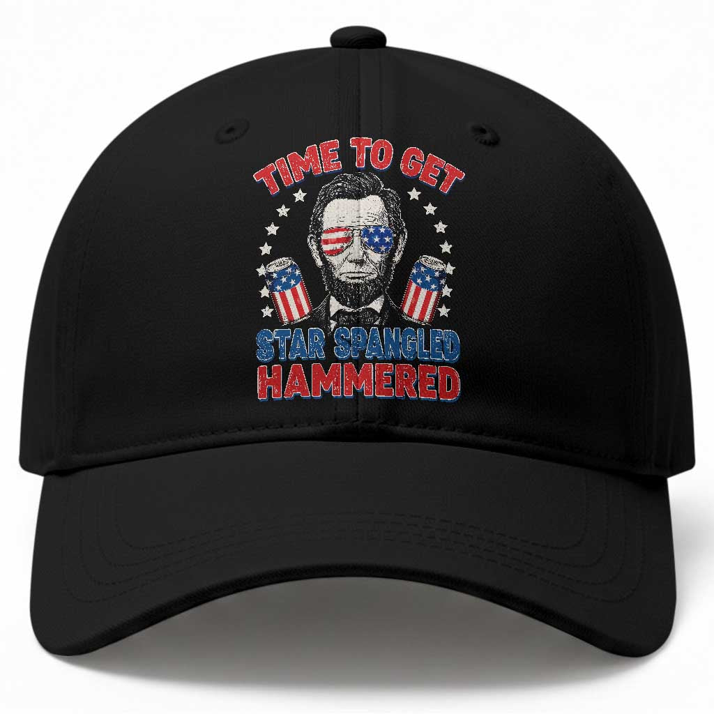 Time To Get Star Spangled Hammered Abraham Lincoln Baseball Cap Funny 4th of July