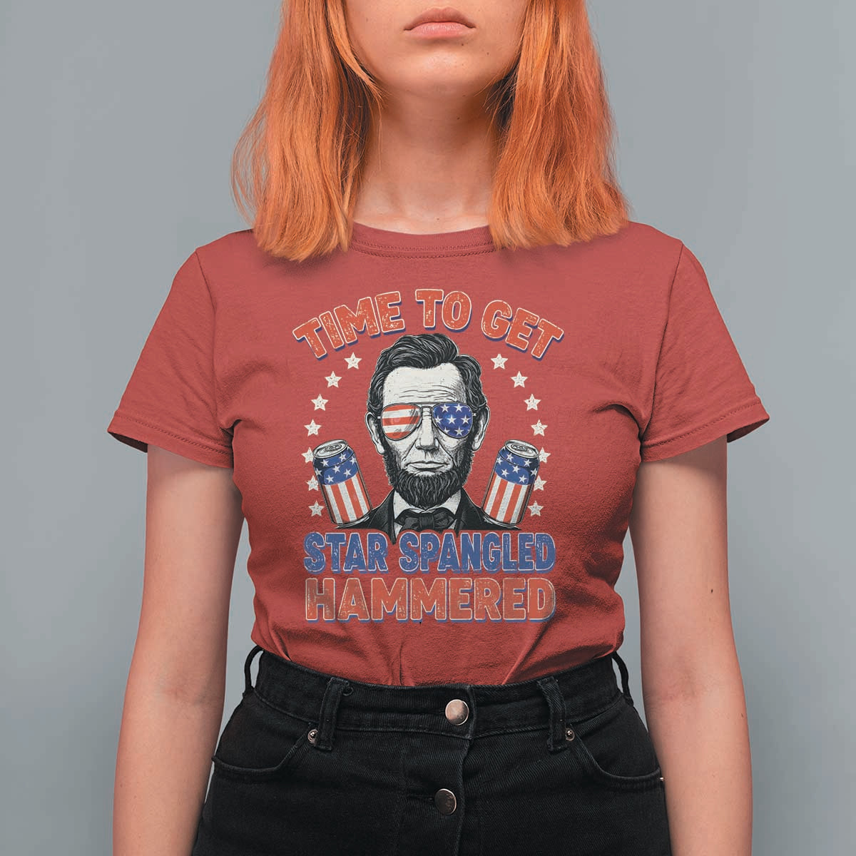 Time To Get Star Spangled Hammered Abraham Lincoln T Shirt For Women Funny 4th of July