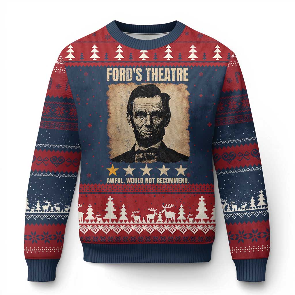 Abraham Lincoln Ford's Theatre Ugly Christmas Sweater Awful Would Not Recommend Funny US History
