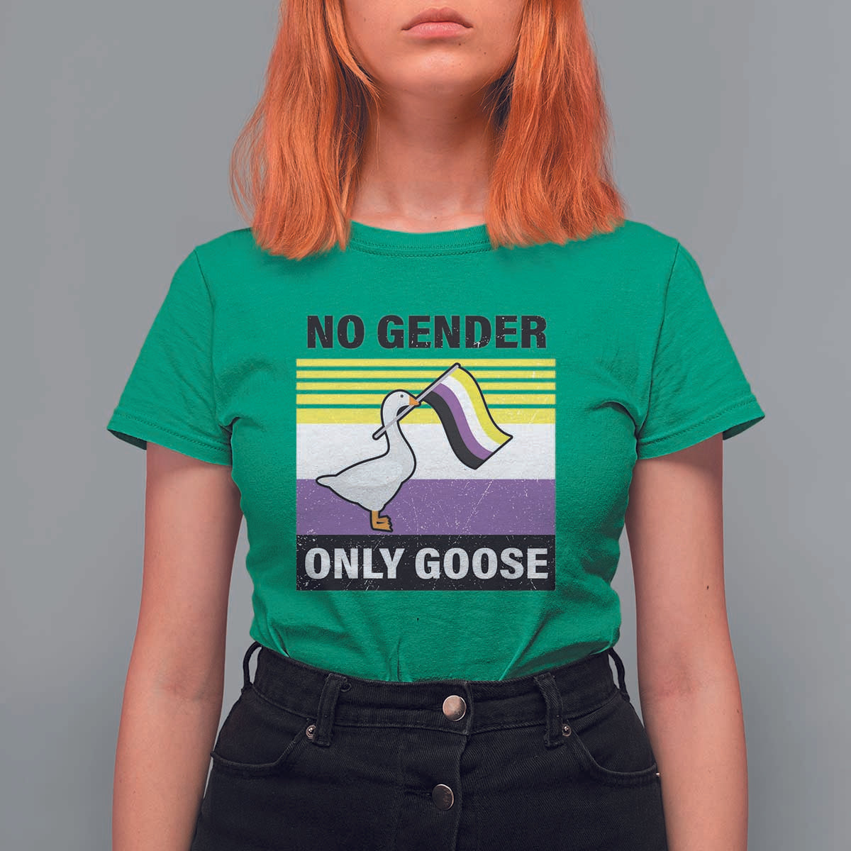 Funny Non Binary T Shirt For Women No Gender Only Goose LGBTQ Enby Flag - Wonder Print Shop