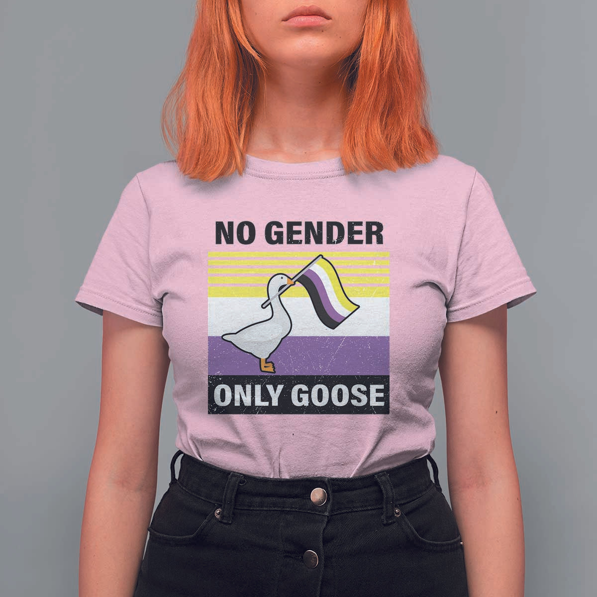 Funny Non Binary T Shirt For Women No Gender Only Goose LGBTQ Enby Flag - Wonder Print Shop