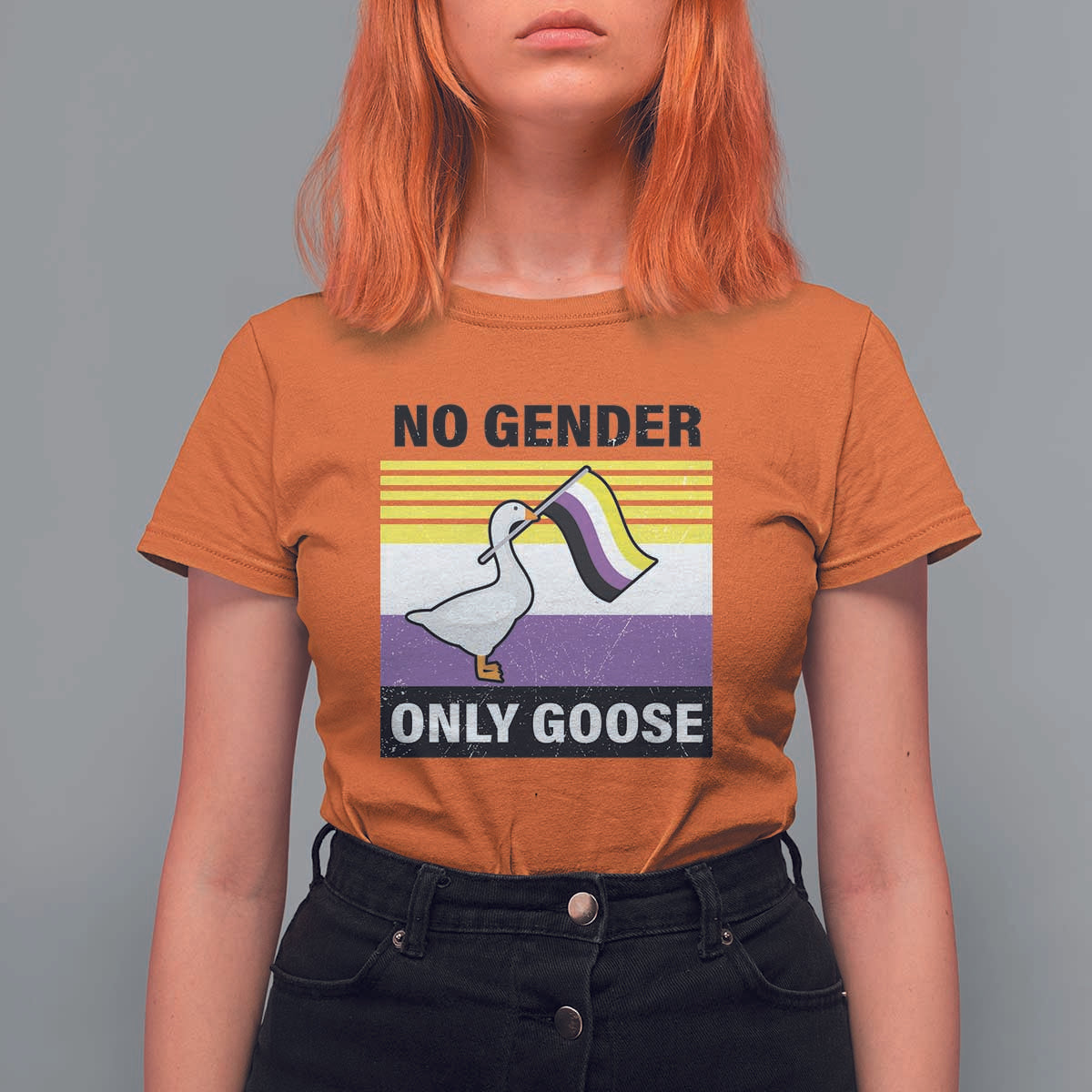 Funny Non Binary T Shirt For Women No Gender Only Goose LGBTQ Enby Flag - Wonder Print Shop