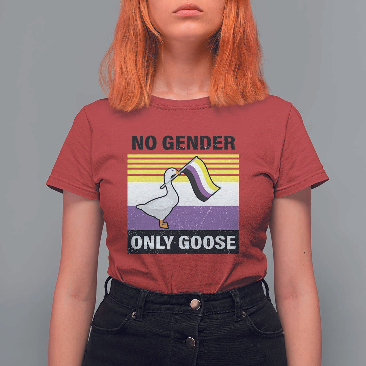 Funny Non Binary T Shirt For Women No Gender Only Goose LGBTQ Enby Flag - Wonder Print Shop